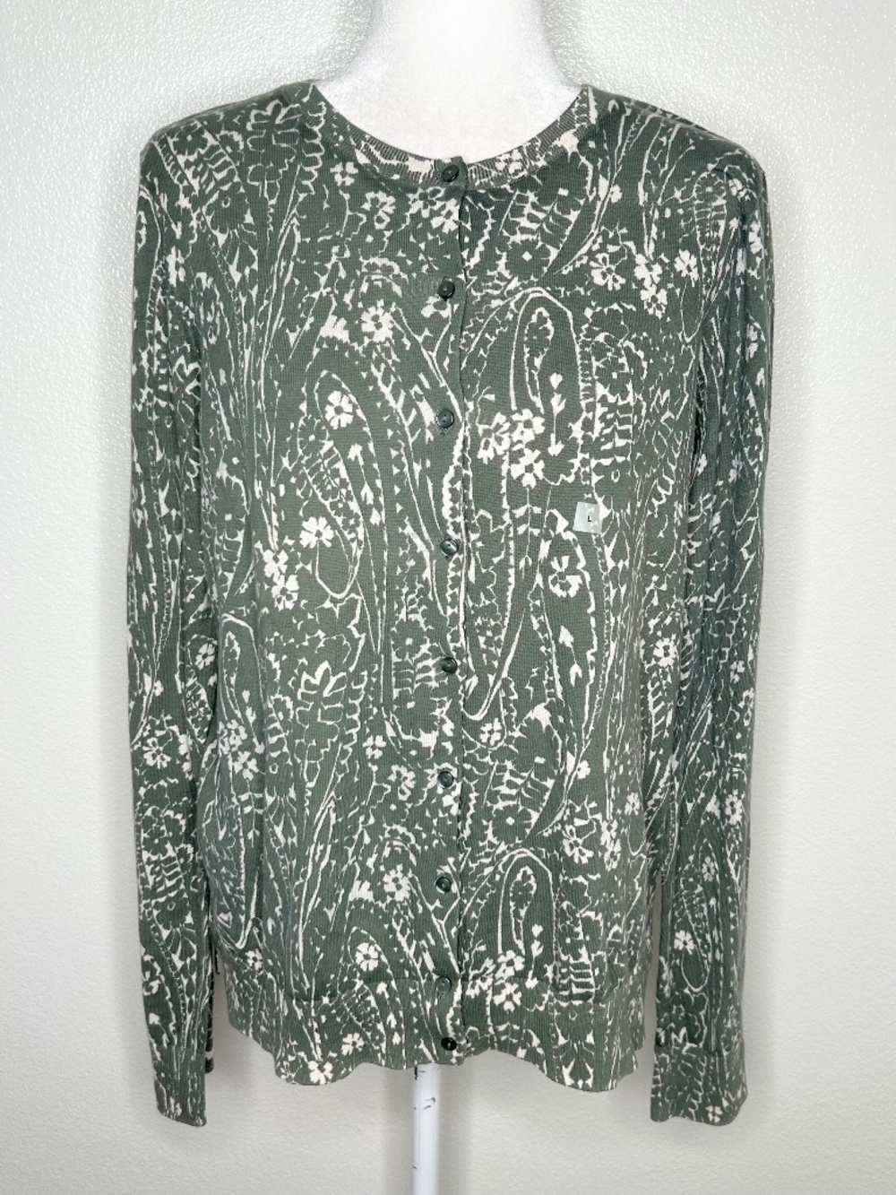 New LOFT Cardigan Womens Green Floral Button-Up Cardigan Sweater Size L NWT
